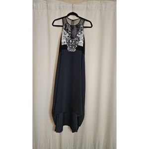 Sleeveless Navy High-Low Dress with Embroidered Bodice